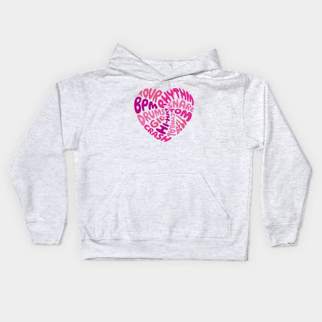 I love drums. Pink heart. Kids Hoodie by I-dsgn